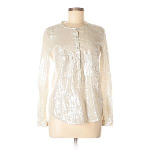Zara Woman Long Sleeve Button Down Metallic Top L
